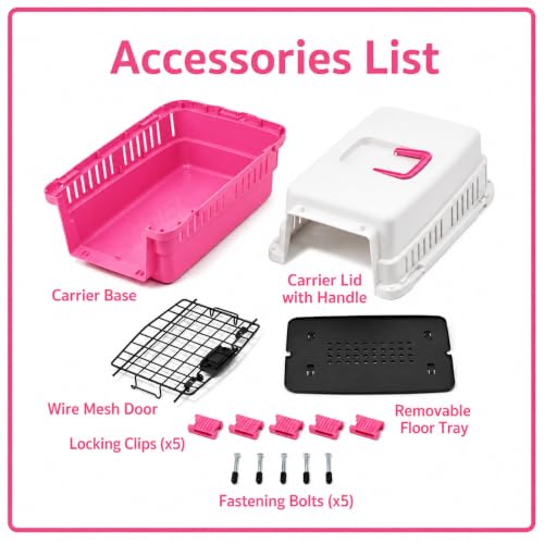 20-Inch Pink Hard Shell Pet Carrier for Small Dogs & Cats Under 15 Lbs | Plastic Dog Crate & Cat Travel Kennel, Secure Metal Door, 360° Airflow, Wipe-Clean Base - color: Pink