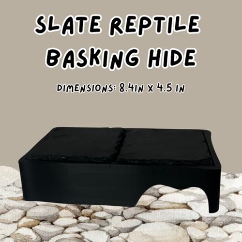 Reptile Slate Basking Hide | Accessory Platform for Bearded Dragon, Turtle, Gecko, Snake | Natural Basking Slate | Made in USA (Black, Standard) - size: Standard