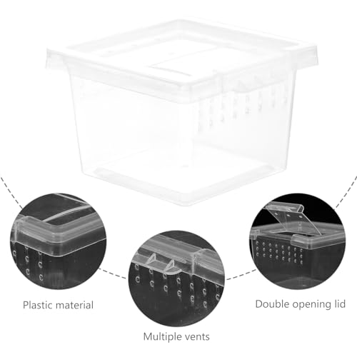 FRCOLOR Clear Plastic Insect Feeding Box Small Critter Keeper Portable Mini Terrarium Cage 2.76X2.76X1.77In Ideal for Reptiles Amphibians and Small Animals