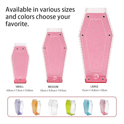 Glitter Acrylic Coffin Jumping Spider Enclosure - Gothic Terrarium Habitat with Magnetic Lid, Micro Reptile Breeding Box for Slings, Mantis, Isopods and Small Insects (Glitter Pink) - color: Glitter Pink