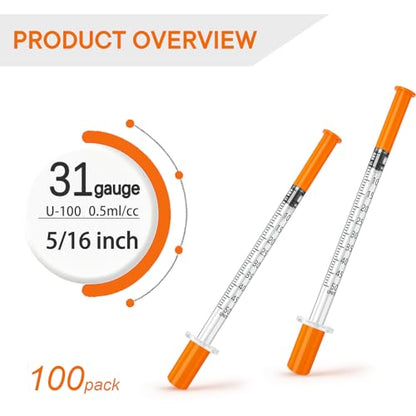 0.5ml 31g 5/16", Individually Packed, Lab Supplies, PACK 100. - size: 0.5ml-31G 5/16"-100