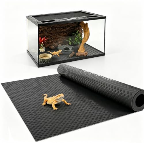 118" Non-Adhesive Reptile Tank Carpet for Bearded Dragon, Black | Washable & Reusable Non-Slip Breathable Base Gentle on Skin & Claws Fits Gecko Iguana Snake Tortoise Easy Clean - size: 118IN