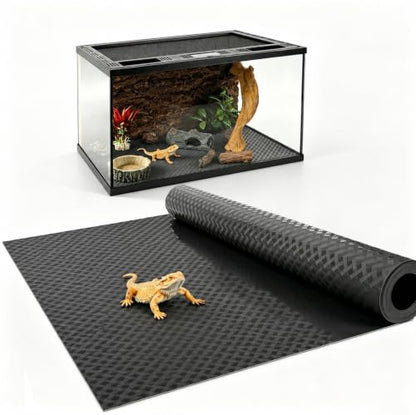 118" Non-Adhesive Reptile Tank Carpet for Bearded Dragon, Black | Washable & Reusable Non-Slip Breathable Base Gentle on Skin & Claws Fits Gecko Iguana Snake Tortoise Easy Clean - size: 118IN