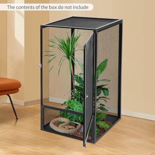 Reptile Cage, 17.7 * 17.7 * 31.5in Aluminum Alloy Reptile Pet Feeding Net Box Terrarium Mesh Cage 44lbs Removable Design with Escape-Proof Lock for Lizards Chameleons Snakes Spiders