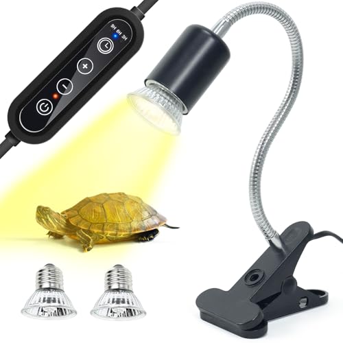 Black 50W UVB/UVA Heat Lamp with Timer for Turtles & Reptiles | 360° adjustable head with heavy-duty metal clamp; heat switch & timer. Provides basking warmth for tortoises & puppies. - color: Black