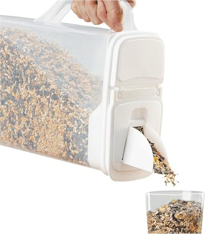 Buddeez Pet Food Storage Container 8 Quart Capacity Bird Seed Container | 8qt, keeps kibble fresh, durable, easy-pour lid, dog food container with handle, buddeez containers - color: White Lid, size: 1 Pack (8 Quart)