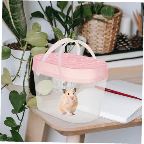 Abaodam 2pcs Small Hamster Cage and Turtle Carrier Box Portable Pet Reptile Container with Handle Medium Pink for Outdoor Travel