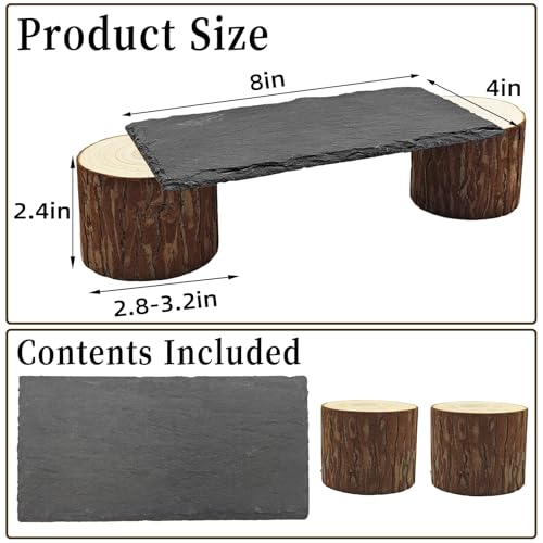 Bearded Dragon Basking Platform,Reptile Slate Rocks with Wooden Pile,Leopard Gecko Hides and Caves Climbing Tank Accessories for Lizards Snakes Tortoise Ball Python(Small High