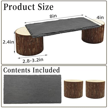 Bearded Dragon Basking Platform,Reptile Slate Rocks with Wooden Pile,Leopard Gecko Hides and Caves Climbing Tank Accessories for Lizards Snakes Tortoise Ball Python(Small High