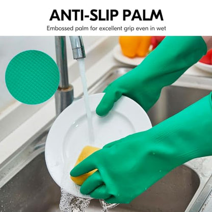 Vgo... 1-Pair Reusable Household Gloves, Rubber Dishwashing gloves, Extra Thickness, Long Sleeves, Kitchen Cleaning, Working, Painting, Gardening, Pet Care (Size S, Green, HH4601) | green,extra Thickness,kitchen,dishwashing,household,painting,gardening,pe