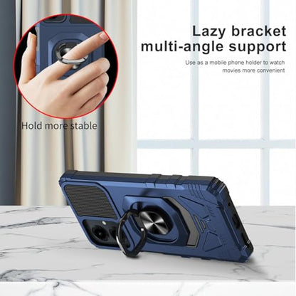 for Cricket Icon U656AC 2026 Robotic Ring Stand Hybrid Cover Phone Case + Tempered Glass + Extreme Band (Blue) - color: Blue