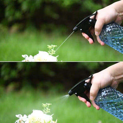 Glass Handheld Spray Bottle - 12oz Refillable Bottle ，Adjustable Nozzle Watering Can for Garden Plants Cleaning Solutions (Blue) - color: Blue