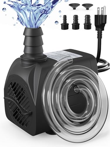 400 GPH Fountain Pumps Submersible, With 6.56 Ft Tubing + 3 Nozzles | 6.56 Ft Power Cord (1500L/H, 25W) Outdoor Water Fountain, Fish Tank, Small Pond, Aquarium, Hydroponics, Statue Pool & Garden