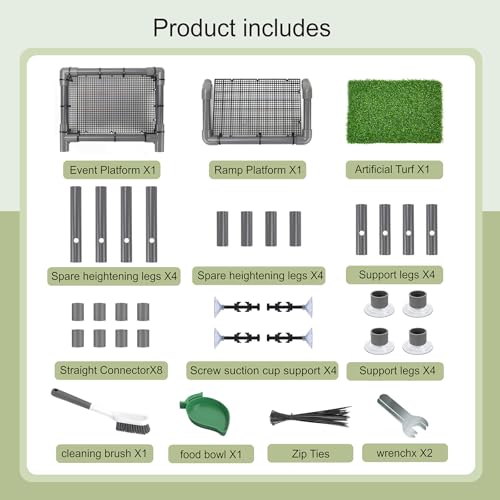 Freestanding Turtle Basking Platform, 13.4" Wide for Tanks | Adjustable Height 5.9-14.5", Fits 40B-120 Gal, Screw-Fixed Suction Cups, Grass Mat, Feeding Bowl & Brush, - size: 13.4'' W