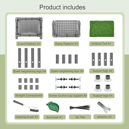 Standing Turtle Basking Platform, 10.8" Wide for Aquarium | Adjustable Height 5.9-14.5", Fits 20-55 Gal, Screw-Fixed Suction Cups, Grass Mat, Feeding Bowl & Brush, - size: 10.8'' W