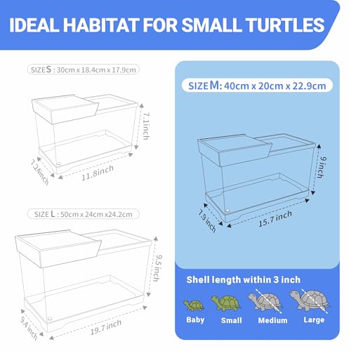 GOZILLA Turtle Tank, Upgrade PC Turtle Tank Starter Kit, Resin Hideout Habitat, Basking Platform, Bottom Drainage for Turtles, Crabs, Shrimps and Other Small Reptiles. (15.75x7.9x9''/Black) - color: Black-Tank Hideout