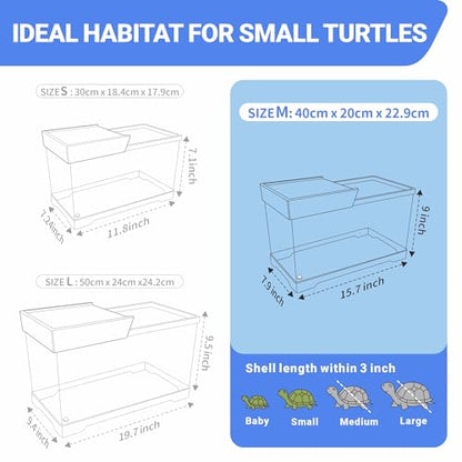 GOZILLA Turtle Tank, Upgrade PC Turtle Tank Starter Kit, Resin Hideout Habitat, Basking Platform, Bottom Drainage for Turtles, Crabs, Shrimps and Other Small Reptiles. (15.75x7.9x9''/Black) - color: Black-Tank Hideout