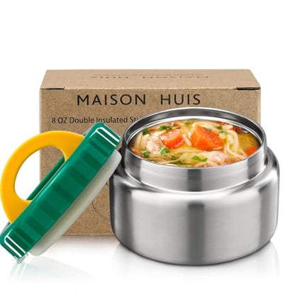 MAISON HUIS 8oz Soup Thermo Wide Mouth Vacuum Insulated Thermo Jar, Leak Proof Stainless Steel Food Container for Hot&Cold Food Kids Lunch Soup for School Travel (Green) - color: Green