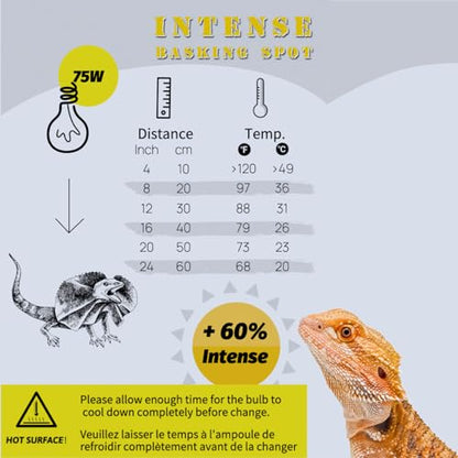 Reptile Heat Lamp, 2 Pack 75W Intense Basking Bulbs Light for Reptiles, UVA Daylight Basking Light for Bearded Dragon, Lizard, Gecko,Turtle, Reptile Heat Bulb