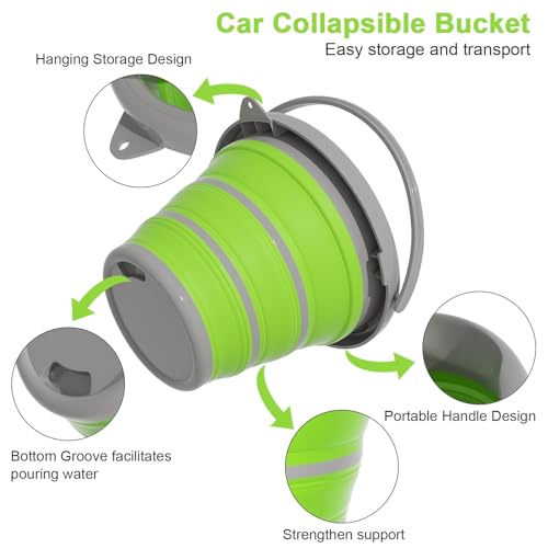 Collapsible Car Wash Bucket with Microfiber Mitt, 10L (2.6 Gallon) Portable Water Buckets with Handle for Car Wash Household Cleaning, Multiuse Collapsible Water Buckett and Car wash mitt - Green - color: Green