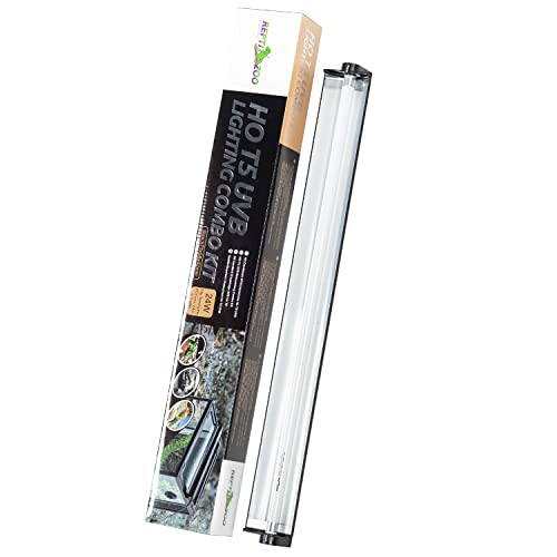 REPTI ZOO 24W Reptile T5 HO UVB Lighting Combo Kit, 22" Light Fixture Reptile Terrarium Hood, with Detachable Curved Reflector and 5.0 UVB T5 Lamp Bulb, ETL certificated - size: 24 Watts
