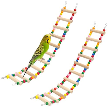 11-Step Bird Ladder Bridge,21.26 x 3.15 inch Raw Wood and Edible Dye | Pet Hamster Climbing Ladder Swing Toys Suitable for Small to Medium Birds,Bird Cage Accessories,2 Pieces - size: 11 Ladders -2pcs