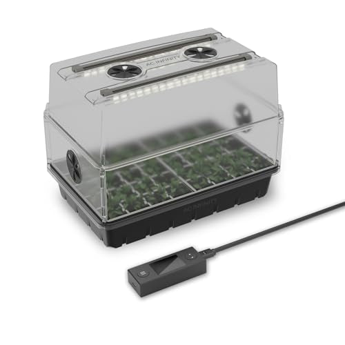 AC Infinity Heavy-Duty Humidity Dome with Full Spectrum LED Grow Light Bars, Samsung LM301H EVO Diodes, Drip Tray, 5x8 Cell Seedling Tray, 3mm Thick Dome and Vented Extension Panels, for Seed Starting | Samsung LM301H EVO Diodes, 3mm Thickest Dome and 5x8
