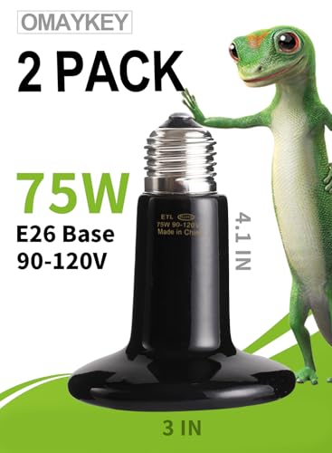 2-Pack 75W Ceramic Heat Lamp with 1-pcs Digital-Thermometer | No Light No Harm, Infrared Heater Emitter Bulbs for Reptiles, Amphibians, Chicken Brooder Coop Lizard Turtle Snake Aquarium