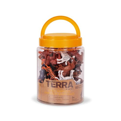 Terra by Battat Wild Animal Figurines Tube, 60 Mini Safari Figures, Animals | 60 realistic mini wild animal figures in a portable tube for pretend play, crafts, dioramas, sensory bins, Animals, 3+ Years - style: Wild Animals in Tube