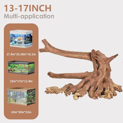 Jorewood Natural Large Aquarium Driftwood for Fish Tanks & Reptile Terrariums – 100% Safe Fish Tank Decorations, Unique Twisted Branches 1-Piece 13-17 Inch Low Tannin, Easy to Sink - size: Mopani Driftwood 13 to 17 Inch (Pack of 1)