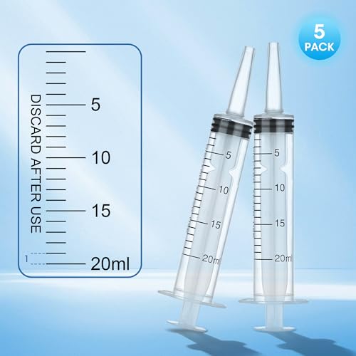20ml Syringe Without Needle for Liquids, Individually Wrapped, 5 Pack | Plastic Syringe with Caps for Liquids, Pet Feeding, Ink Refilling, Oil or Glue Applicator - style: 20cc