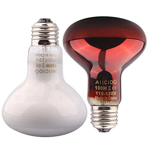 Aiicioo Reptile Heat Lamp Combo Set - 100W Day and Night Reptile Light Bulb Infrared Basking Bulb for Bearded Dragon Lizard Turtle Hermit Crab Leopard Gecko Snake Chameleon Tank - color: Red & White, size: 100W