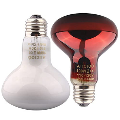 Aiicioo Reptile Heat Lamp Combo Set - 100W Day and Night Reptile Light Bulb Infrared Basking Bulb for Bearded Dragon Lizard Turtle Hermit Crab Leopard Gecko Snake Chameleon Tank - color: Red & White, size: 100W