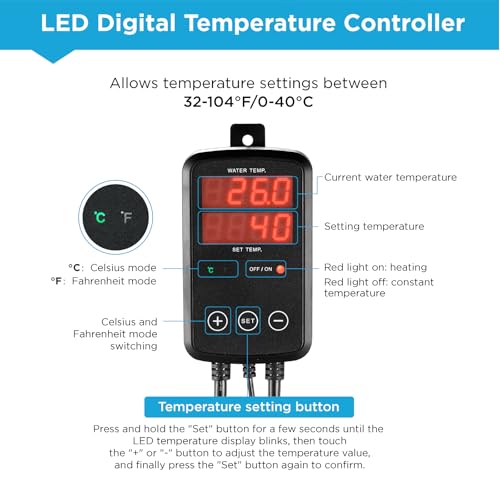 Titanium Aquarium Heater 800W, Submersible Fish Tank Heater with Digital Display Temperature Controller, 0℃-40℃ Adjustable, Fast Heating for 100 ~ 150 Gal Saltwater Freshwater Fish Tank, MX-9015(800W) - size: 800W