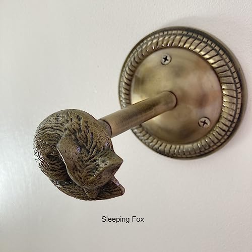 Animal Hook, Curtain Hold Back, Tie Back, Jewellery Hook, Antique Brass, Iron (Sleeping Fox) - style: Sleeping Fox