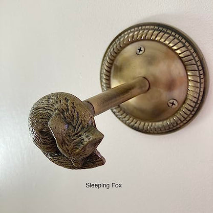 Animal Hook, Curtain Hold Back, Tie Back, Jewellery Hook, Antique Brass, Iron (Sleeping Fox) - style: Sleeping Fox