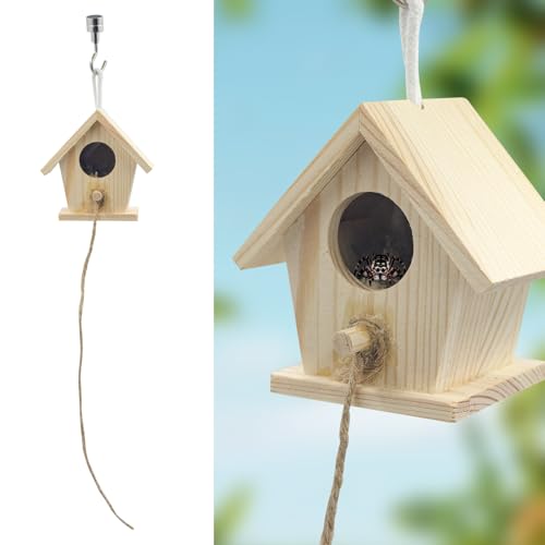 Jumping Spider Enclosure Accessories, Little Hanging Wooden House with Magnet and Climbing Rope, Jumping Spider Hide, Hideout for Small Animals