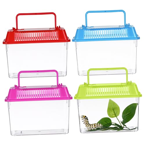 UKCOCO 4pcs Portable Turtle Feeding Box Transparent Reptile Habitat for Pets for Safe Transport Play Aquarium with Ventilation Design