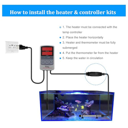 hygger Pinpoint Saltwater Aquarium Heater with Digital Temp Controller, Submersible Titanium Tube Fish Tank Heater for Coral Reef 50 Watt - size: 50w