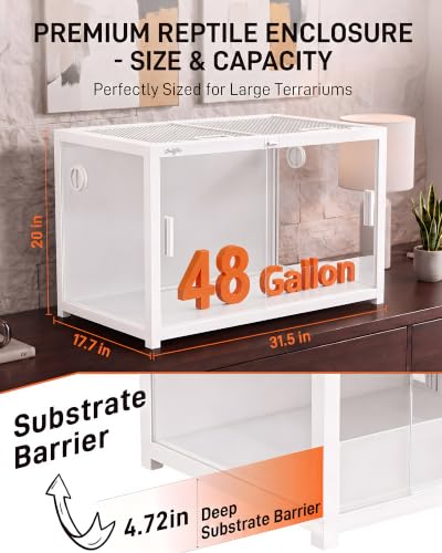 48 Gallon Reptile Tank, Leopard Gecko Reptile Enclosure Front Sliding Door | Stackable ventilation reptile terrariums Tank anti-escape locks and no-fingerprint handles humidification atomization - color: White, size: 48 Gallon