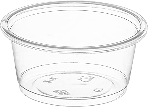 Crystal Ware Disposable 2oz. Plastic Portion Cups Without Lids, Condiment Cup, Jello Shot, Soufflé Portion, Sampling Cup, 100 Cups Clear (100 Cups, 2oz.)