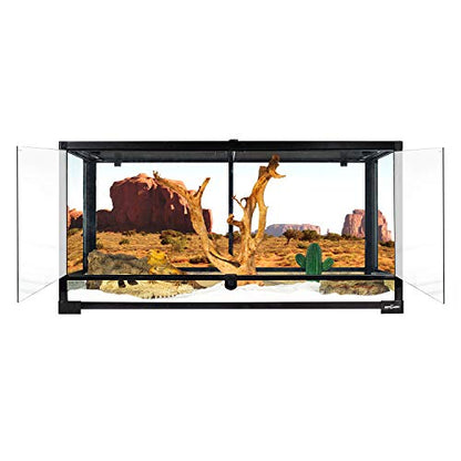 REPTI ZOO 50 Gallon Reptile Glass Terrarium Tank Double Hinge Door with Screen Ventilation Large Reptile Terrarium 36" x 18" x 18"(Knock-Down) - color: Black