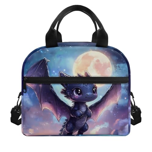 Black Dragon Kids Insulated Lunch Box 8-10 Lunch Bag Back to School Lunch Boxes Moon Camping Lunchbag Outdoor Galaxy Picnic Lunch Containers Student Outer Space Lunch Tote Bag - color: Black Dragon