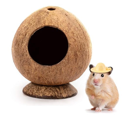 Hamster Hideout Wooden House Coconut Hut Hamster House Bed for Dwarf Gerbil Mouse Mice Rat Small Animals Reptiles