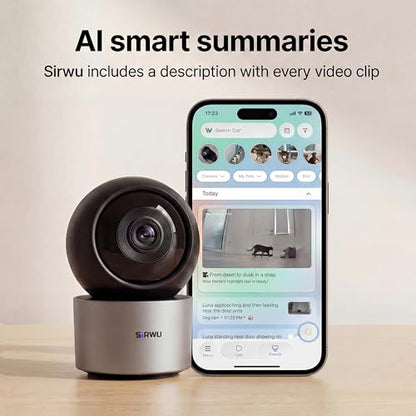 AI Pet Camera Indoor, Multi-Pet Recognition for Up to 6 Pets, 2K 3MP Dog & Cat Camera with 360° Auto Tracking, AI Daily Summaries, Night Vision, 2-Way Audio, 2.4/5GHz WiFi - color: Gray