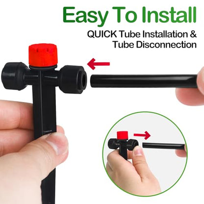 Push-to-Fit Drip Irrigation Emitters for 1/4" Drip Irrigation Tubing, 20 Pcs Adjustable 360 Degree Water Flow Drippers Sprayer on Stake 360° Full Circle Multi-Stream Irrigation In-line Dripper - size: Push-to-fit In-line Emitters - 20 Pieces