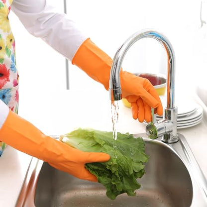 Bamllum Rubber Cleaning Gloves for Kitchen - 4 Pairs Reusable Dishwashing Gloves for Household, Flexible Long-lasting & Waterproof (Medium, Blue+Green+Red+Orange) - size: Medium