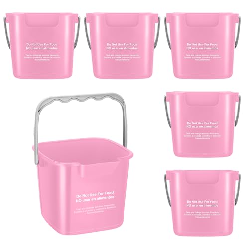 Roshtia 6 Pcs 3 Quart Sanitizing Cleaning Bucket Square,Pink | Sanitation Bucket Samll Sanitizer Pails for Restaurant Commercial Kitchen Cleaning, Detergent Storage for Office School - color: Pink