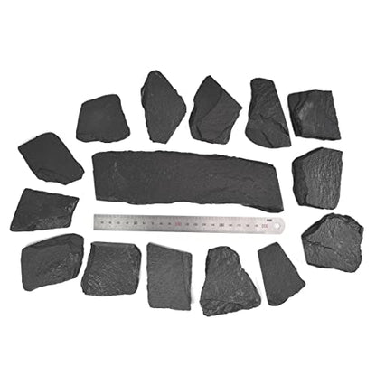 Natural Slate Stone Rocks, Mix of Stones 2 to 3 inches and 1 piece About 8 inches - for Aquariums and Terrariums, Aquascaping (3 Pounds)