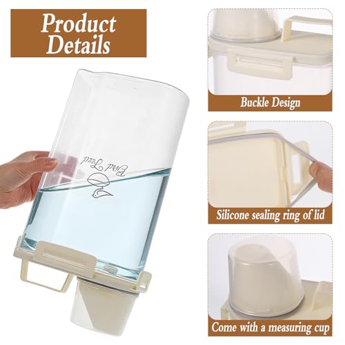 2 Pcs 3.17 Qt/3 L Bird Seed Storage Container Airtight- Portable Bird Food Container with Airtight Measuring Cup, Clear Pet Parrot Seed Dispenser for Birds Food Chicken Feed Storage, Beige Lid